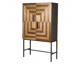 Designová dřevěná skříňka Astrid s geometrickým vzorem a černou kovovou konstrukcí 170cm