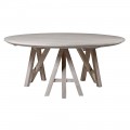 Stylový provensálský jídelní stůl Jurmala kulatého tvaru se světle hnědá masivního dřeva