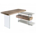 Moderní kancelářský stůl Vita Naturale ze skla s dřevěnými prkny
