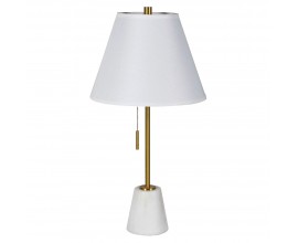 Designová art-deco stolní lampa Annie s podstavou z bílého mramoru a konstrukcí ve zlaté barvě 72 cm