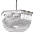 Skleněný designový závěsný lustr Lania s propletenými pruty a se stříbrnou kovovou konstrukcí v art deco stylu