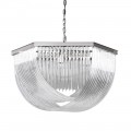 Skleněný designový závěsný lustr Lania se skleněnými pruty v art deco stylu se stříbrnou kovovou konstrukcí 87 cm