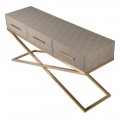 Art deco konzolový stolek Faux Shagreen se zlatou konstrukcí a eko koženým potahem 160 cm