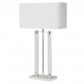 Glamour stolní lampa s designovou kovovou lesklou stříbrnou konstrukcí a stínítkem bílé barvy