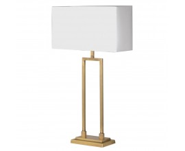 Glamour stolní lampa se zlatou kovovou podstavou v obdélníkovém tvaru se stínítkem v bílé barvě