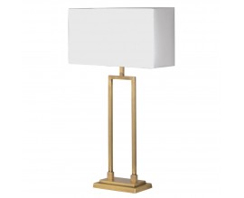 Art-deco stolní lampa Belar ll se zlatou kovovou podstavou v minimalistickém obdélníkovém tvaru se stínítkem v bílé barvě 65cm