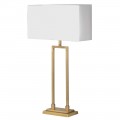 Glamour stolní lampa se zlatou kovovou podstavou v obdélníkovém tvaru se stínítkem v bílé barvě