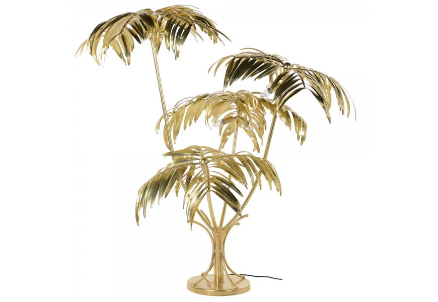 Luxusní zlatá stojací lampa Aruba ve glamour stylu ve tvaru palmy s devíti žárovkami a kulatou podstavou