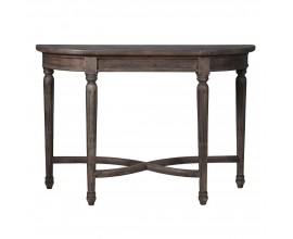 Luxusní polobloukový konzolový stolek Marqueta s vyřezávanými nožičkami v rustikálním stylu as parketovým designem vrchní desky z akáciového dřeva šedý