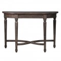 Luxusní polobloukový konzolový stolek Marqueta s vyřezávanými nožičkami v rustikálním stylu as parketovým designem vrchní desky z akáciového dřeva šedý