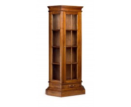 Koloniální luxusní vitrína M-VINTAGE z masivu se skleněnými dvířky 193cm
