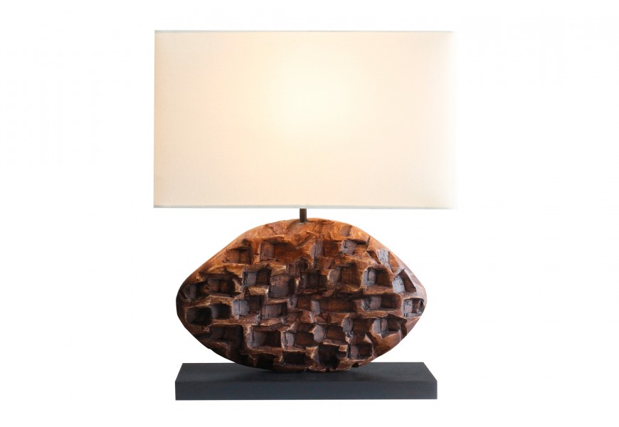 Stolní lampa Selin s dekorem z tekového dřeva ve venkovském stylu 50 cm