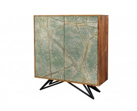 Moderní art deco příborník Elentia z akáciového dřeva s mramorovým designem v zelené barvě s kovovými nožičkami 120 cm