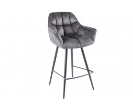 Designová industriální otočná barová židle Mariposa s prošívaným sametovým potahem a kovovými nožičkami šedá 106 cm
