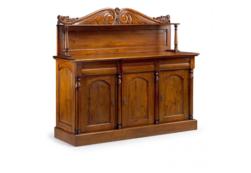 Rustikální luxusní příborník M-VINTAGE z mahagonového dřeva s ornamentálním vyřezáváním 170cm