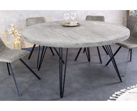 Industriální kulatý jídelní stůl Moonlight s vrchní deskou z mangového masivu ve světlém šedém zpracování 120 cm