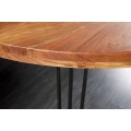 Industriální kulatý jídelní stůl Sunlight s vrchní deskou z akáciového masivu v přírodních teplých hnědých odstínech 120 cm