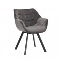 Designová otočná židle Antik s šedým prošívaným sametovým čalouněním a černými matnými kovovými nožičkami v industriálním stylu