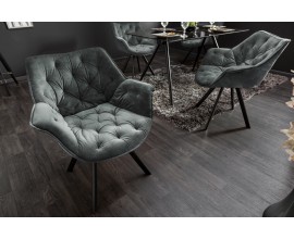 Designová otočná jídelní židle Hetty s prošívaným sametovým čalouněním v tmavě šedozelené barvě 67 cm