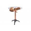 Koloniální kulatý příruční stolek Helice s nohou v měděné barvě s designem lodního šroubu a skleněnou vrchní deskou 73 cm