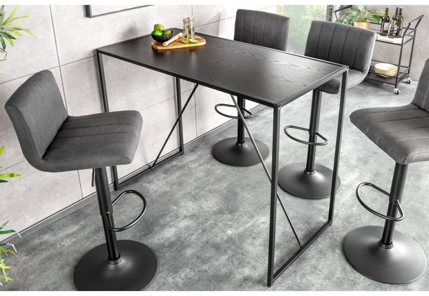 Industriální obdélníkový barový stůl Industria Negra v černé barvě s tenkými kovovými nožičkami a dřevěnou vrchní deskou