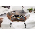 Masivní retro konferenční stolek Spin III s oblými řezanými tvary ze sheesham dřeva v hnědošedém provedení 60cm
