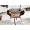 Masivní retro konferenční stolek Spin III s oblými řezanými tvary ze sheesham dřeva v hnědošedém provedení 60cm