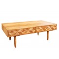 Designový retro konferenční stolek Camille z masivního akáciového dřeva v medovém zabarvení se dvěma zásuvkami 102cm