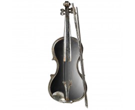 Zrcadlová stříbrná závěsná dekorace housle Vivaldi ve vintage stylu s patinou 58 cm