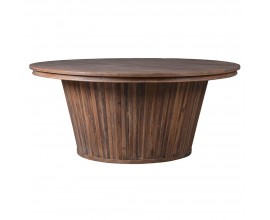 Luxusní kulatý jídelní stůl Tambour se širokou nohou s vertikálním vzorem z jilmového dřeva ve vintage stylu hnědá 180 cm