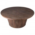 Luxusní kulatý jídelní stůl Tambour se širokou nohou s vertikálním vzorem z jilmového dřeva ve vintage stylu hnědá 180 cm