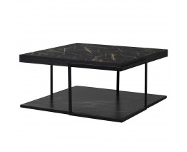 Mramorový konferenční stolek Diaz čtvercového tvaru v černé barvě se čtyřmi kovovými černými nožičkami 81 cm
