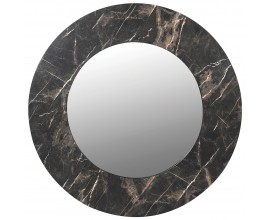 Kulaté nástěnné zrcadlo Diaz z masivního dřeva s mramorovým tmavě černým rámem s černým mramorem se světlou kresbou