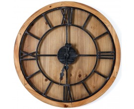 Industriální stylové kulaté nástěnné hodiny Kingscross na masivní dřevěné desce 60cm
