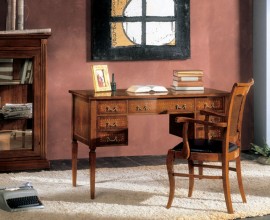 Luxusní rustikální pracovní stůl Selest z masivního dřeva v hnědé barvě se sedmi šuplíky 120 cm