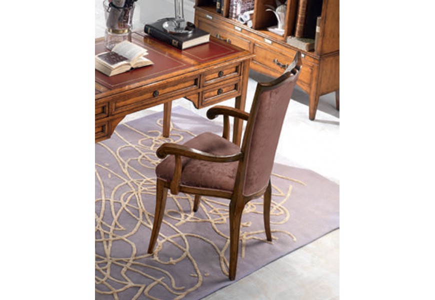 Luxusní barokní pracovní židle Lasil z masivního hnědého dřeva s bordó semišovým čalouněním