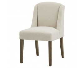 Luxusní moderní jídelní židle Lucia s potahem z buklé látky v bílé barvě a dřevěnými nožičkami 52 cm
