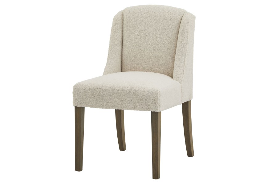Luxusní moderní jídelní židle Lucia s potahem z buklé látky v bílé barvě a dřevěnými nožičkami 52 cm