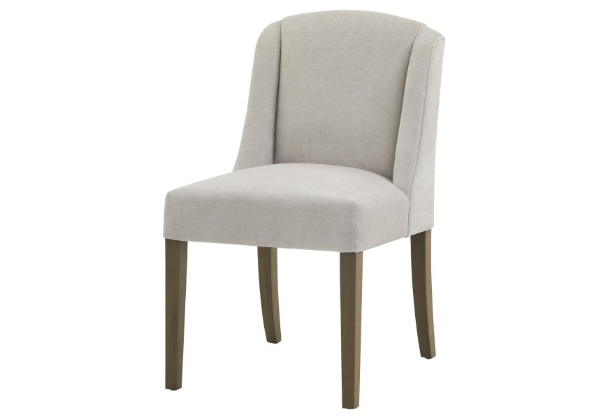 Luxusní moderní čalouněná jídelní židle Lucia s potahem se strukturované látky v oblačné šedé barvě s dřevěnými nožičkami