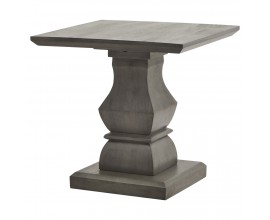 Luxusní moderní tmavěsivý příruční stolek Lucia z masivního akáciového dřeva se sloupovitou vyřezávanou nohou v šedé barvě s přírodní kresbou letokruhů