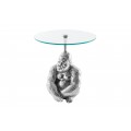 Luxusní glamour kulatý příruční stolek Wilde s podstavou ve tvaru gorily a se skleněnou vrchní deskou stříbrná 51 cm
