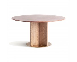 Luxusní Art-deco kulatý jídelní stůl Caya s povrchovou terrazzo deskou s podstavou z dubového masivu 150cm