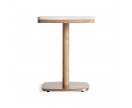 Luxusní příruční stolek Barris v art deco stylu s hnědou dřevěnou podstavou a šedou terrazzo deskou 54 cm