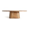 Luxusní moderní konferenční stolek s venkovským nádechem z masivního dřeva v oválném tvaru v hnědé barvě