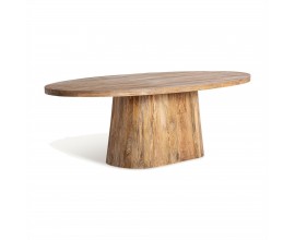 Luxusní moderní konferenční stolek Malen z masivního dřeva v hnědé barvě s oválnou podstavou ve venkovském stylu