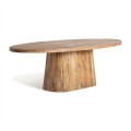 Luxusní moderní konferenční stolek Malen z masivního dřeva v hnědé barvě s oválnou podstavou ve venkovském stylu