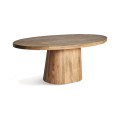Luxusní moderní jídelní stůl Malen z masivního dřeva v hnědé barvě v oválném tvaru s masivní nohou ve venkovském stylu