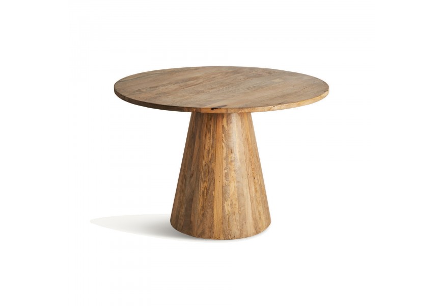 Luxusní moderní kulatý jednálenský stůl Malen ve venkovském stylu z masivního dřeva s podstavou ve tvaru seříznutého kužele v hnědé barvě