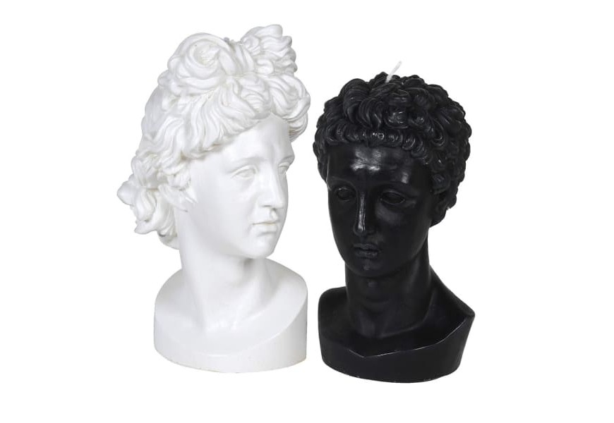 Designový set dekoračních svíček Merkur a Venuše ve tvaru antické busty v černé a bílé barvě 15 cm