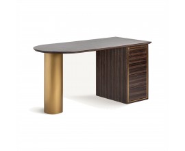 Luxusní art deco dřevěný psací stůl se čtyřmi šuplíky Lea se zlatou kovovou nohou s glamour nádechem 150 cm